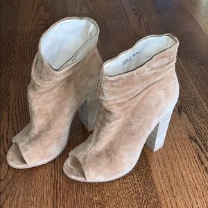 Brown Suede Open Toe Booties